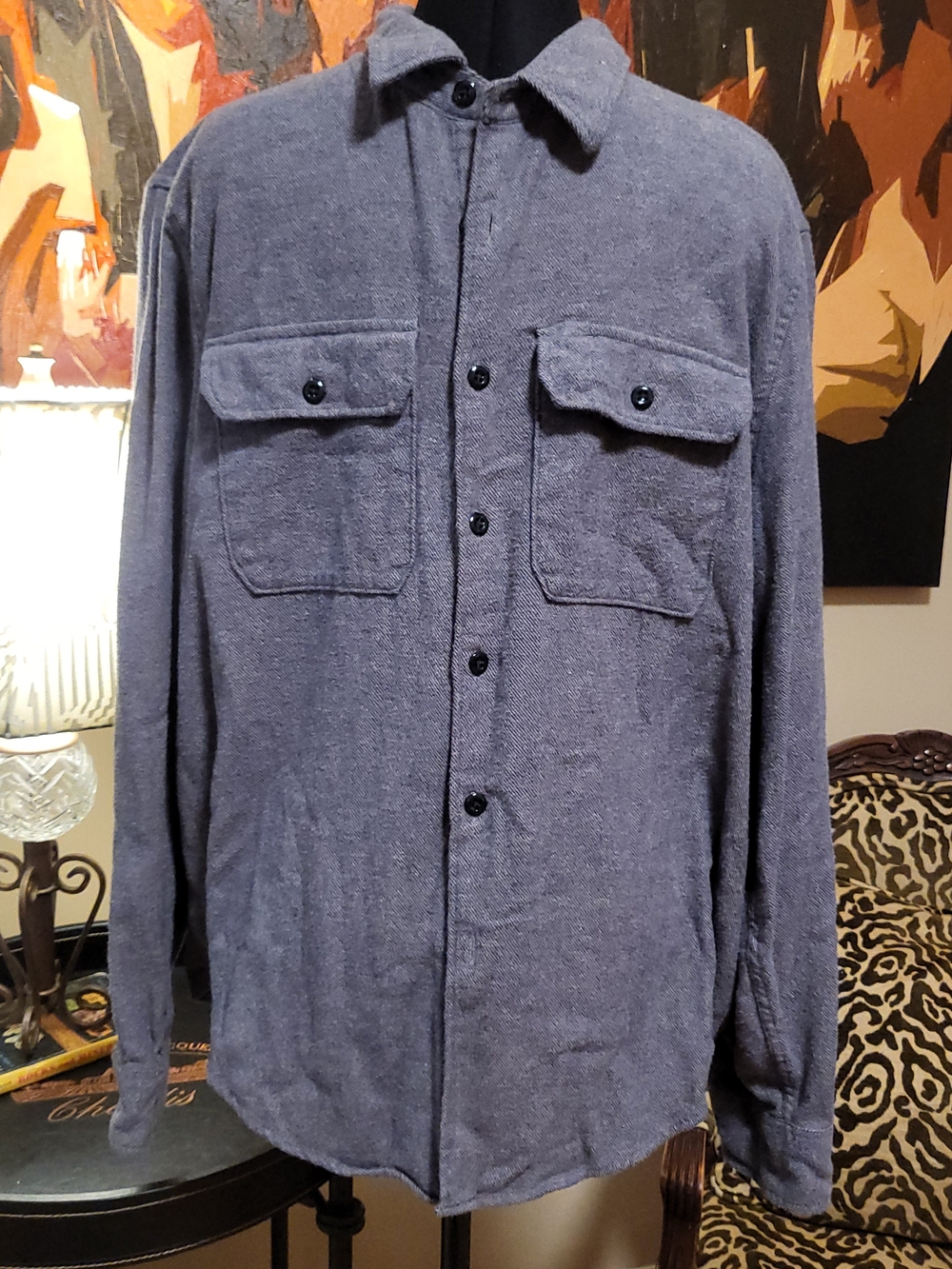 Todd Snyder Alaskan Chamois Men's Long-Sleeve Button-Down Shirt - Slate Blue XL - Picture 2 of 6